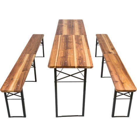 Conjunto de 3 piezas plegables RALF con mesa y bancos de madera - mesa y bancos de jardín, mesa con bancos, mesa de jardín + asientos plegables