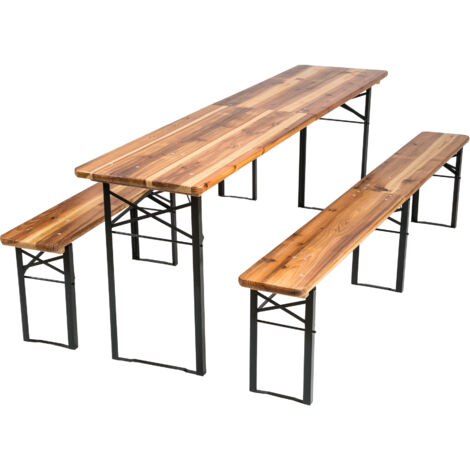 Conjunto de 3 piezas plegables RALF con mesa y bancos de madera - mesa y bancos de jardín, mesa con bancos, mesa de jardín + asientos plegables