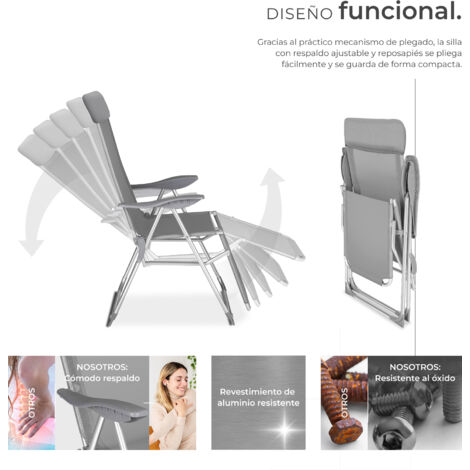 Conjunto de 2 sillas plegables Jana - mueble de terraza plegable, silla con estructura de aluminio y malla sintética, asiento ajustable con reposacabezas