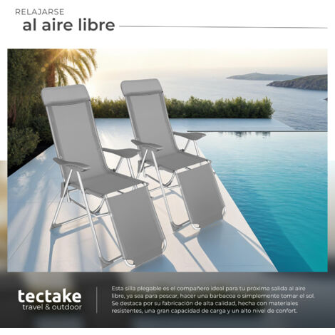 Conjunto de 2 sillas plegables Jana - mueble de terraza plegable, silla con estructura de aluminio y malla sintética, asiento ajustable con reposacabezas