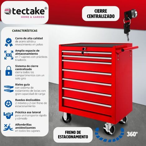 Carro de herramientas con 7 cajones - carro porta herramientas de acero, carro con cajones grandes para utensilios, carreta de taller con ruedas y frenos
