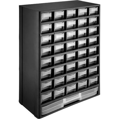 Clasificador apilable con 16 cajones, negro, 17 x 27 x 12 cm. Módulo,  estante organizador de plástico para piezas pequeñas, tall