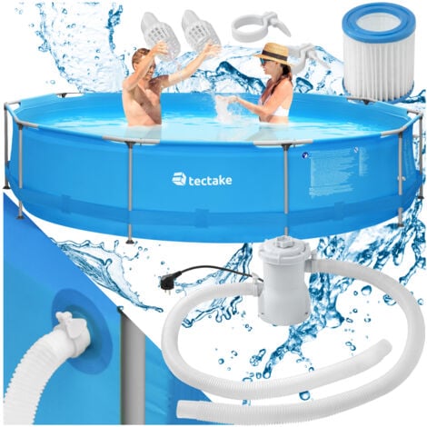 Piscina desmontable redonda con filtro depurador Ø 360 x 76 cm - piscina portátil de acero robusto, piscina para jardín con desagüe rápido, piscina particular con depuradora