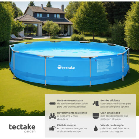 Piscina desmontable redonda con filtro depurador Ø 360 x 76 cm - piscina portátil de acero robusto, piscina para jardín con desagüe rápido, piscina particular con depuradora