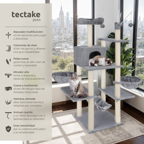 Rascador para gatos Lilou - árbol rascador para gatos, parque de juegos para gatos con columnas de sisal, juguete para gatos con casetas