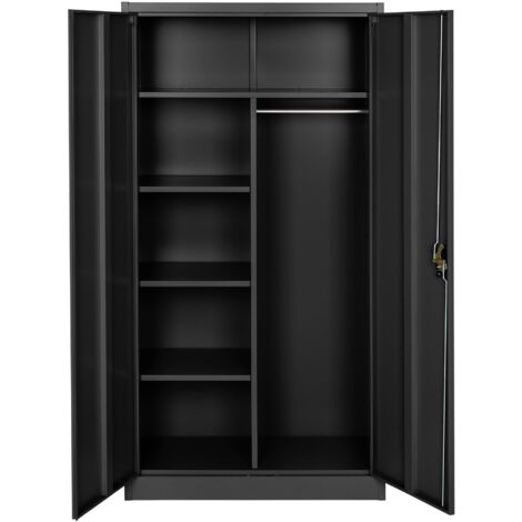 Armario archivador con cierre de seguridad y 6 compartimentos + barra ropero - armario metálico de oficina, mueble archivador de acero con cerradura, armario de metal multiusos - 90 cm