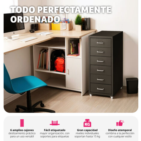 Cajonera con ruedas 41x28x69cm - cajonera para guardar archivos, mueble con cajones con ranuras para etiquetado, cómoda de acero para oficina