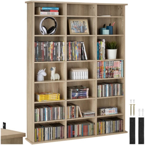 Estantería Stevie 105,5x19x136,5cm - estantería de madera para DVD, mueble para CDs con pared posterior estable, estantes de almacenamiento para salón