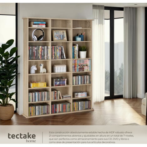 Estantería Stevie 105,5x19x136,5cm - estantería de madera para DVD, mueble para CDs con pared posterior estable, estantes de almacenamiento para salón