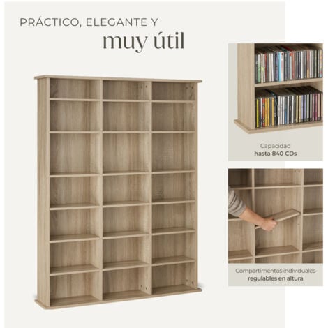 Estantería Stevie 105,5x19x136,5cm - estantería de madera para DVD, mueble para CDs con pared posterior estable, estantes de almacenamiento para salón