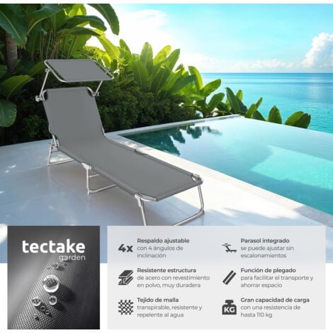2 tumbonas con 4 posiciones - hamaca de jardín plegable, mueble para patio con respaldo ajustable, asiento de terraza impermeable