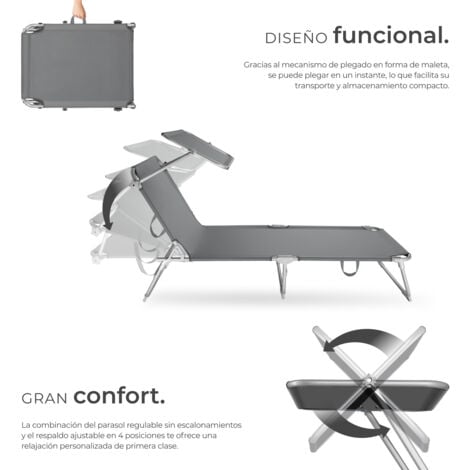 2 tumbonas con 4 posiciones - hamaca de jardín plegable, mueble para patio con respaldo ajustable, asiento de terraza impermeable