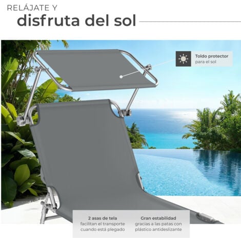 2 tumbonas con 4 posiciones - hamaca de jardín plegable, mueble para patio con respaldo ajustable, asiento de terraza impermeable