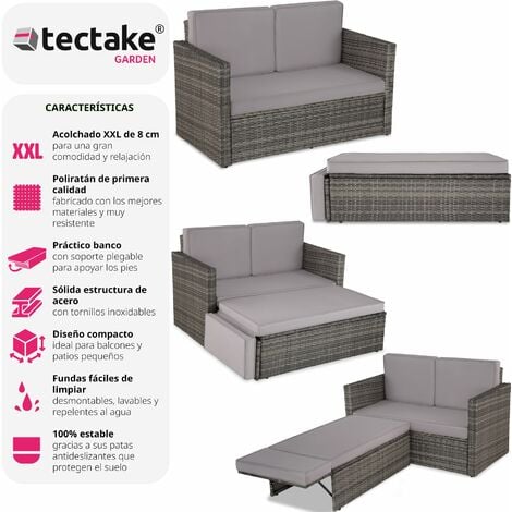 Tectake Conjunto de ratán Málaga 6+4+1, funda impermeable gris - mueble de  exterior