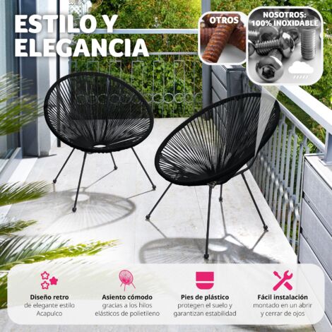 Conjunto de 2 sillas retro Santana estilo Acapulco - sillas tipo acapulco, sillas de hilos elásticos estilo retro ligeras, asiento cómodo estable de acero