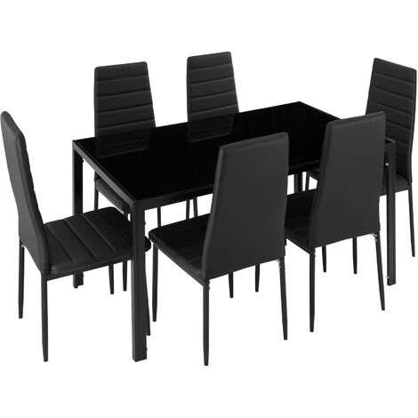 Conjunto de mesa y 6 sillas de comedor cocina set muebles vidrio sintético 