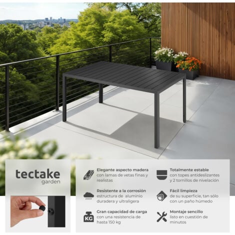 Mesa de aluminio para jardín Bianca con patas ajustables en altura 150x90x74,5cm - mueble para terraza de aluminio, mesa moderna para exteriores con estructura inoxidable, mobiliario para patio establ