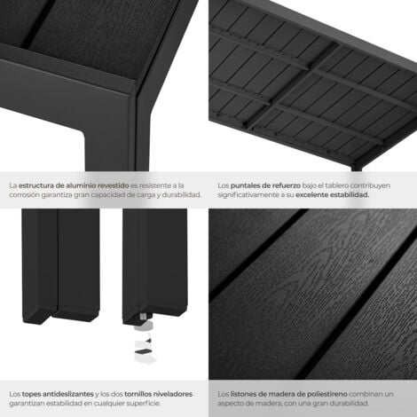 Mesa de aluminio para jardín Bianca con patas ajustables en altura 150x90x74,5cm - mueble para terraza de aluminio, mesa moderna para exteriores con estructura inoxidable, mobiliario para patio establ