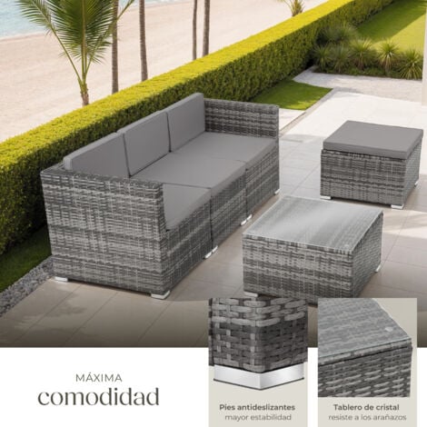 Conjunto de ratán Lignano - mueble de exterior de poli ratán, muebles de ratán sintético con cojines, asientos de jardín con estructura de acero