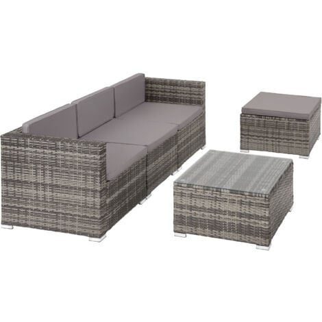 Conjunto de ratán Lignano - mueble de exterior de poli ratán, muebles de ratán sintético con cojines, asientos de jardín con estructura de acero