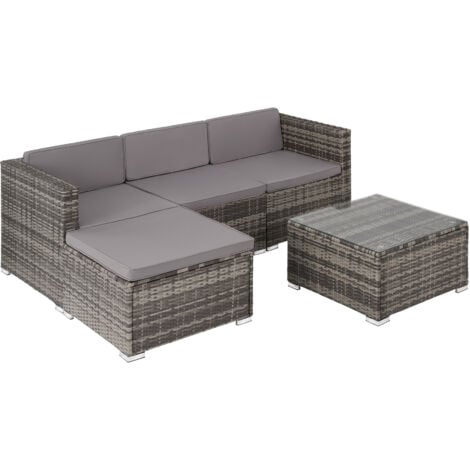Conjunto de ratán Lignano - mueble de exterior de poli ratán, muebles de ratán sintético con cojines, asientos de jardín con estructura de acero