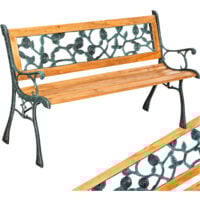 Banco para jardín de madera y hierro fundido Marina 124x52x74cm - banco de exterior para terraza, banquito de madera natural lacada para patio, banca para porche con decoración lateral