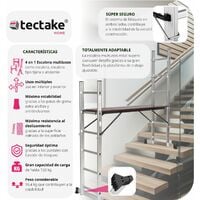 Escalera de aluminio multiusos - escalera telescópica con ruedas, escalera con andamio y bisagra de seguridad, escalera extensible para taller - plata