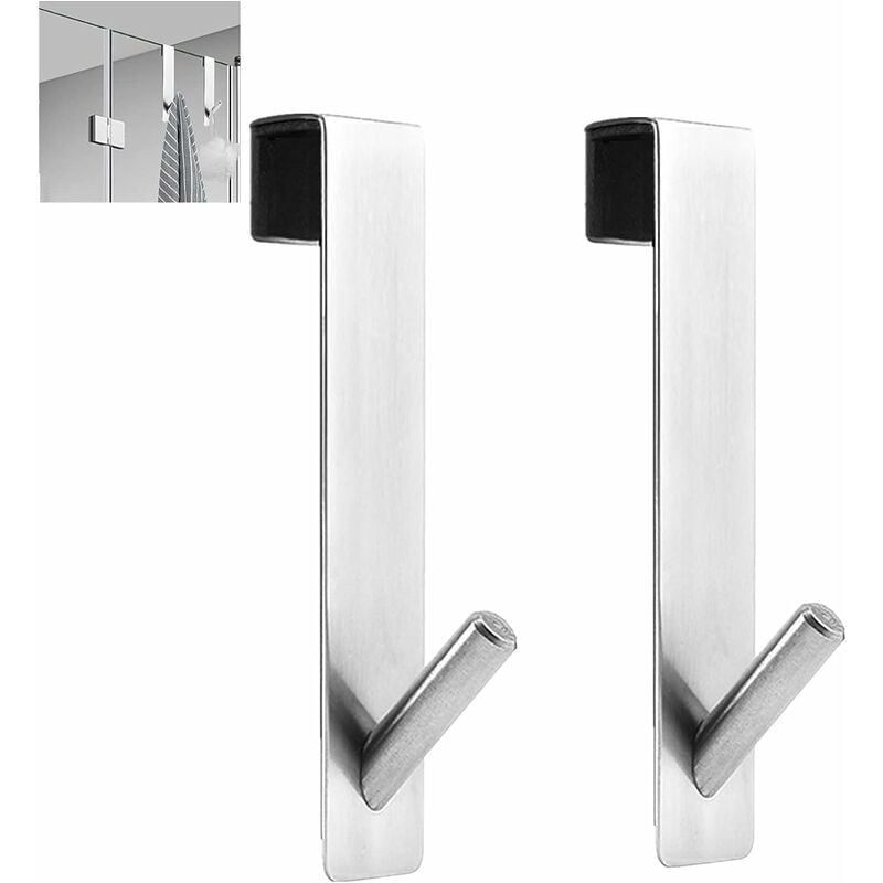 Ganchos extensibles para puerta de ducha, Triomphe, paquete de 2 ganchos para toallas de acero inoxidable resistente, sin taladrar, gancho para puerta de baño para puerta de ducha de vidrio sin marco