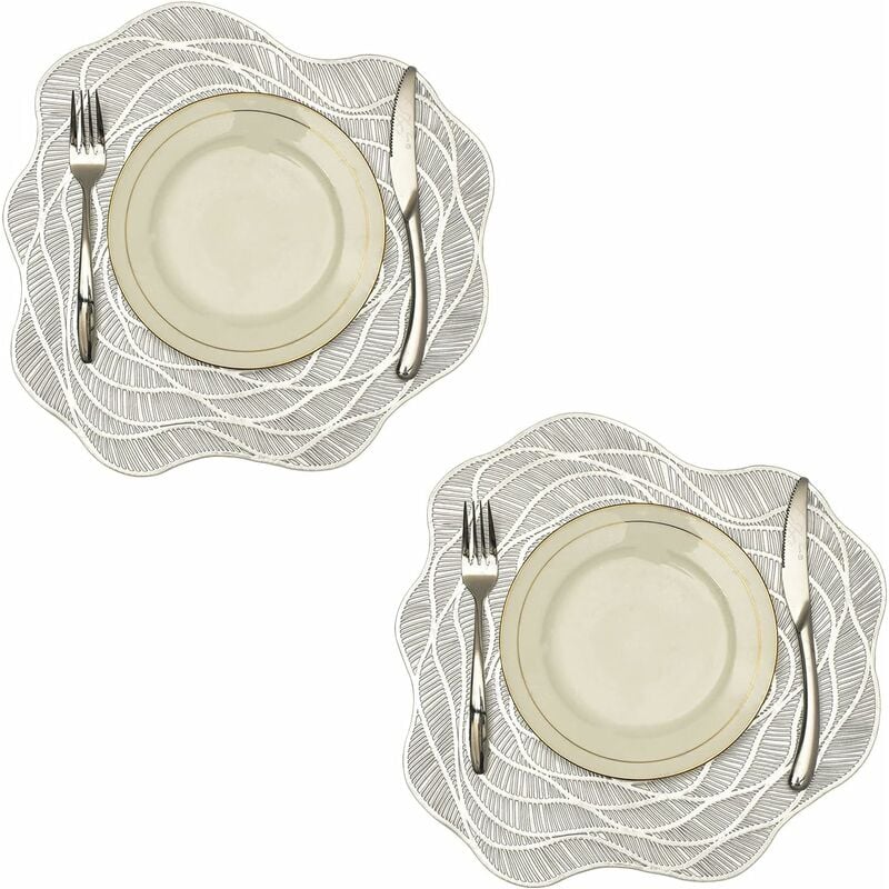 Mantel individual de plástico, Triumph, 2 posavasos de plástico lavable, mantel individual para sala de estar, mantel individual antideslizante, posavasos dorados para mesa de cocina, plata mate