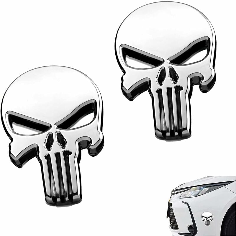 2 piezas Punisher 3D Metal Sticker, Punisher Skull Motocicleta Vehículo Sticker, Punisher Skull Car Sticker, Motocicletas, Decoración de vehículos