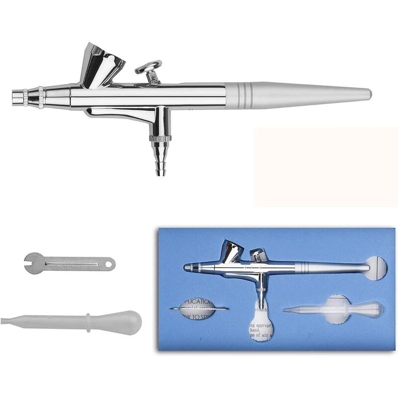 Kit de aerógrafo de doble acción, herramienta de pulverización de aguja de tatuaje de 0,4mm para uñas, maquillaje corporal, pastel, juguete, pintura de aerógrafo (plata)