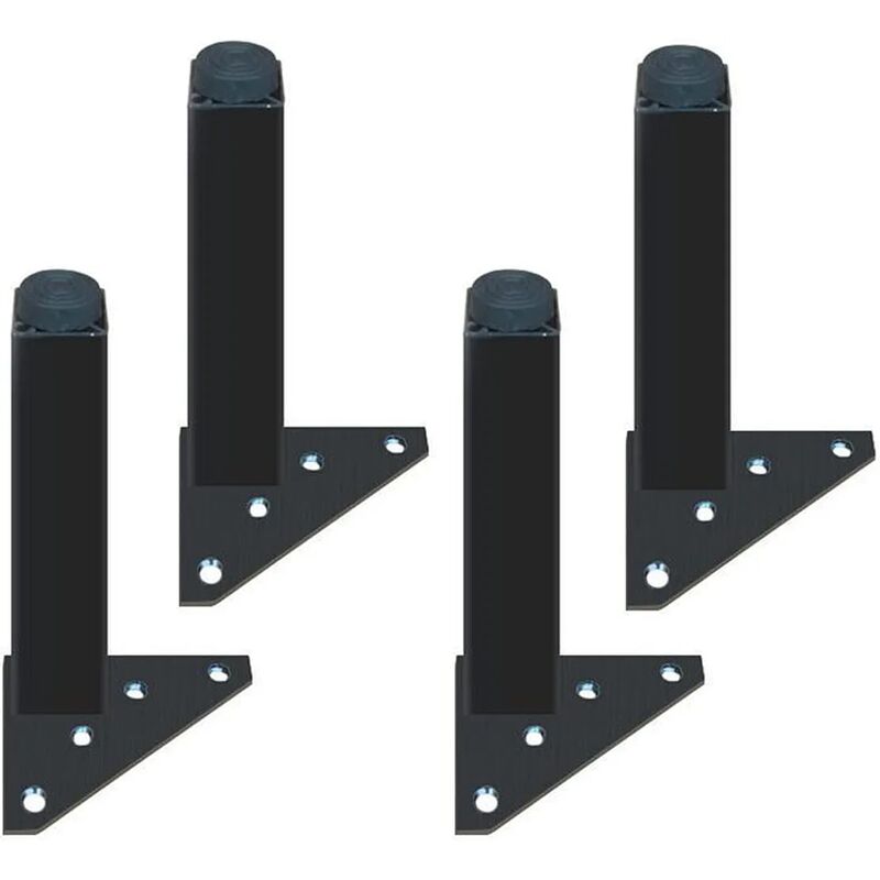 Paquete de 4 patas ajustables de hierro resistente de 300 kg para muebles, soportes industriales de mediados de siglo con goma antideslizante para mesita de noche, sofá, armario, tocador, cama (6 cm, negro)