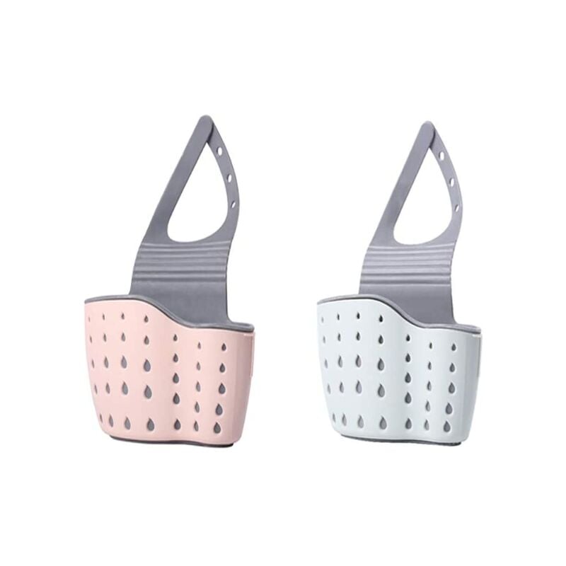 2 cestas colgantes para fregadero de cocina, herramientas de almacenamiento de baño, soporte para fregadero, estante de jabón (rosa y azul)