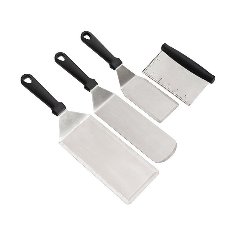 Juego de espátulas de acero inoxidable - Raspador de espátula plana para hamburguesas y panqueques - Utensilio de metal ideal para barbacoa, parrilla plana de hierro fundido