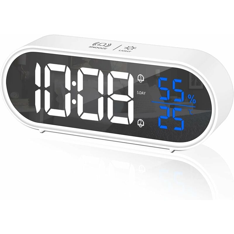 Reloj despertador digital, reloj digital LED Reloj despertador digital Temperatura/repetición/2 alarmas (blanco)