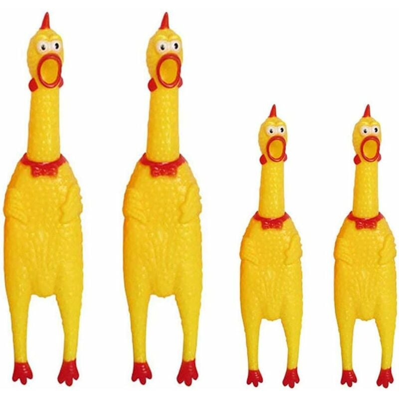 4 piezas de pollo gritando pollo de goma amarillo juguete de pollo, apretar pollo gritando juguete divertido regalo pollo juguete (2 tamaños)