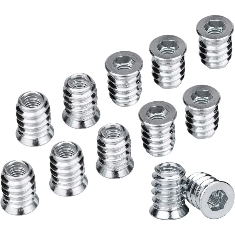 50 tornillos de cabeza avellanada, manguitos de tornillo profesionales, kit surtido de tornillos M6 x 15 mm, inserto de rosca, inserto roscado hexagonal para muebles