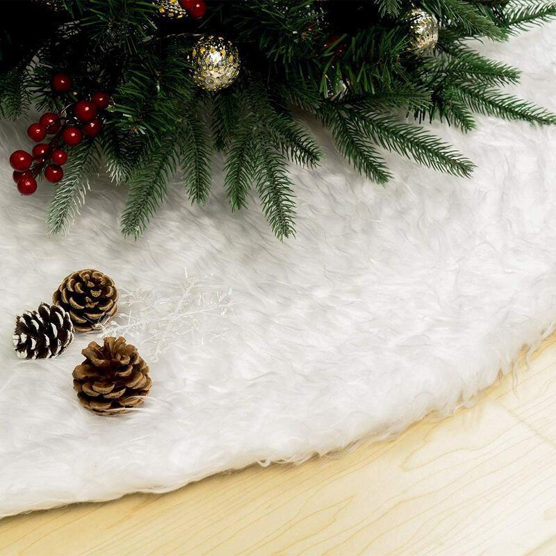 Falda de árbol de Navidad, 90 cm, alfombra de árbol de Navidad, cubierta de pierna de árbol de Navidad (blanco), decoración de árbol de Navidad