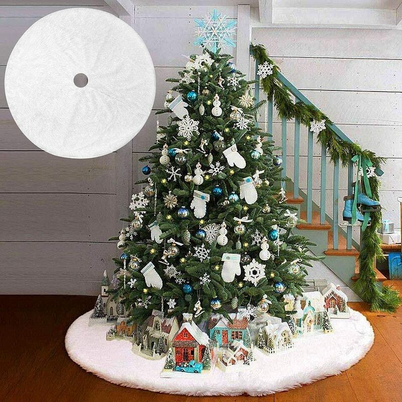 Alfombrilla para árbol de Navidad, falda para árbol de Navidad, cubierta para pies de árbol de Navidad, falda para árbol de Navidad de felpa, alfombrilla para base de árbol de Navidad, para el hogar, vacaciones, Navidad, fiesta de Navidad, 78 cm (blanco)