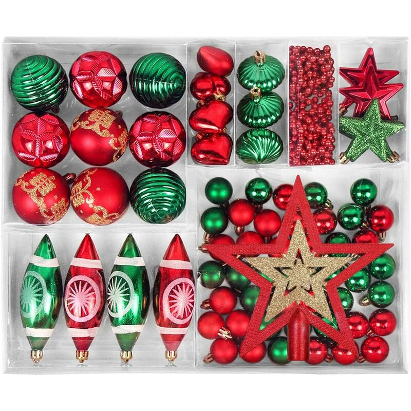 Bolas de Navidad rojas/verdes, decoraciones para árboles de Navidad Bolas de decoración de plástico, bolas de Navidad rojas y verdes, decoración de Navidad, adornos para árboles de Navidad