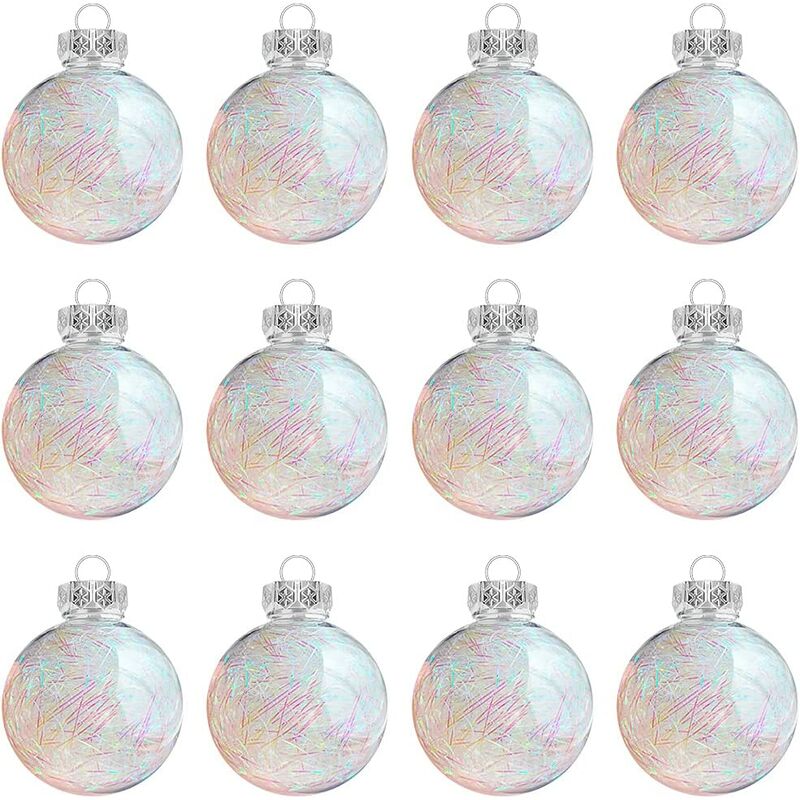 Bolas de Navidad Rellenables Transparentes, 12 Bolas de Navidad Adornos de plástico Rellenables, Bola Rellenable Transparente, Bola de árbol de Navidad, Bola de decoración de árbol de Navidad,Diámetro 6 cm,D