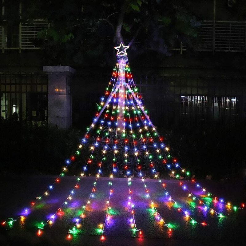 Decoraciones navideñas Luces al aire libre Estrella Árbol de Navidad Temporizador de luz Luces de estrella navideñas para jardín, boda, fiesta, decoraciones navideñas coloridas