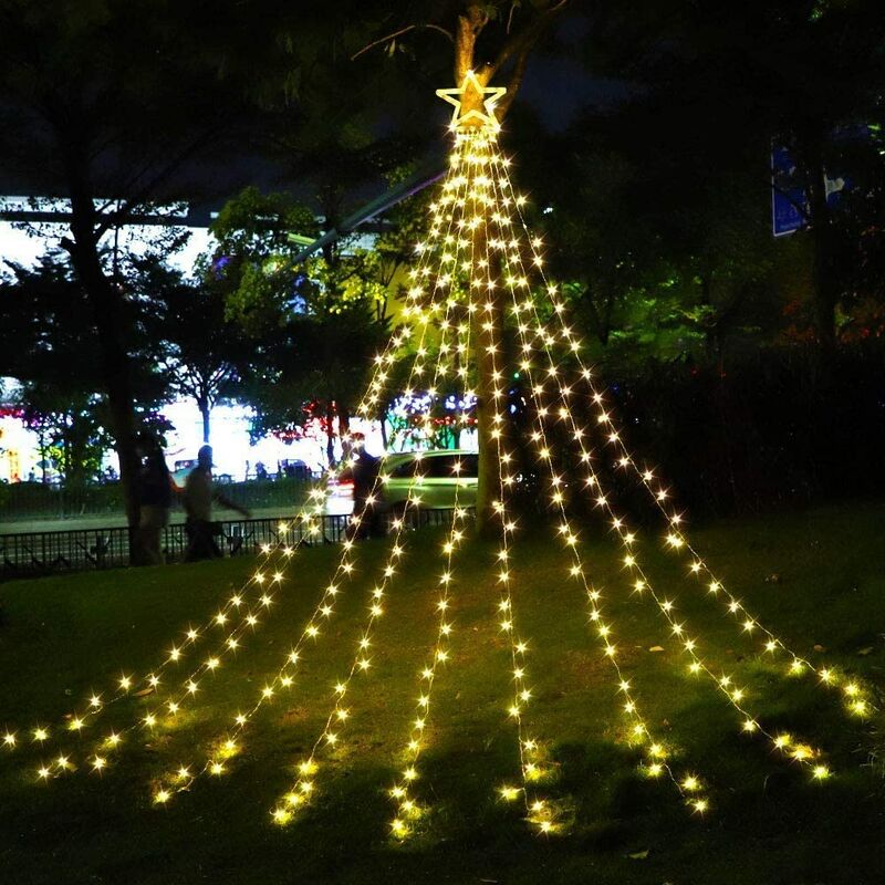 Decoraciones de Navidad Luces al aire libre Estrella Árbol de Navidad Temporizador de luz Luces de estrella de Navidad para jardín, Boda, Fiesta, Decoraciones de Navidad Blanco cálido