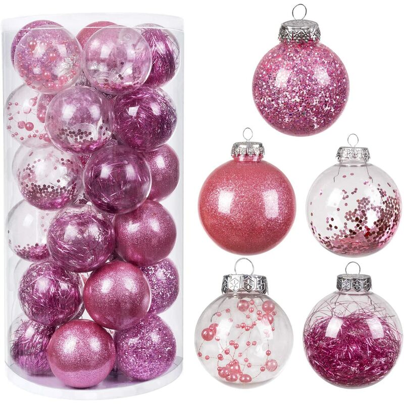 30 bolas de adornos navideños, 5 estilos de bolas de árbol de Navidad doradas, adornos irrompibles para fiestas de bodas, color rosa