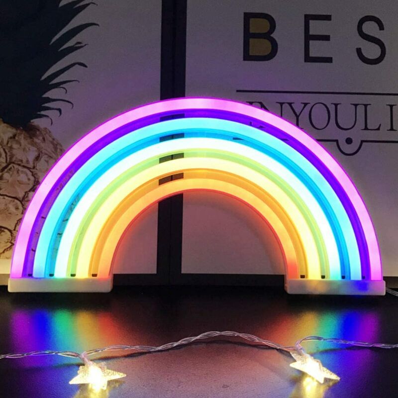 Rainbow Night Light para niños Regalo de Navidad LED Rainbow Neon Signs Lámpara para decoración de pared, decoración de dormitorio, accesorios para el hogar, fiesta, decoración de vacaciones