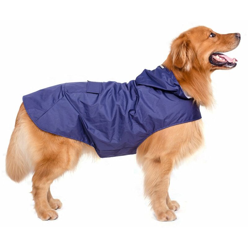Chubasquero para perros con capucha, impermeable ultraligero aireado con tiras reflectantes para perros medianos a grandes (4XL, azul)