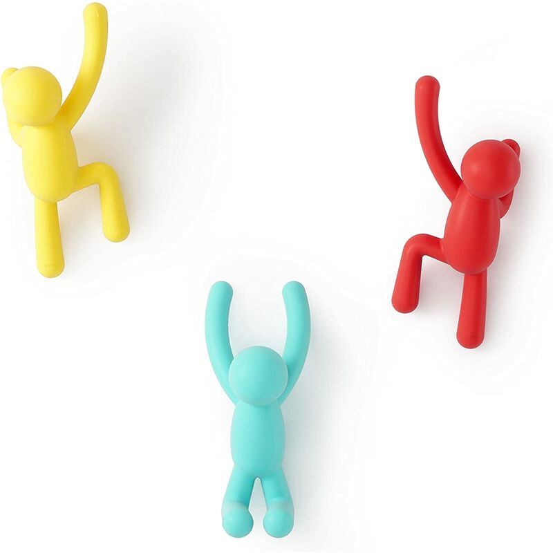 Umbra Buddy Wall Hooks - Perchero decorativo montado en la pared para abrigos, bufandas, bolsos, monedero, juego de 3, varios colores