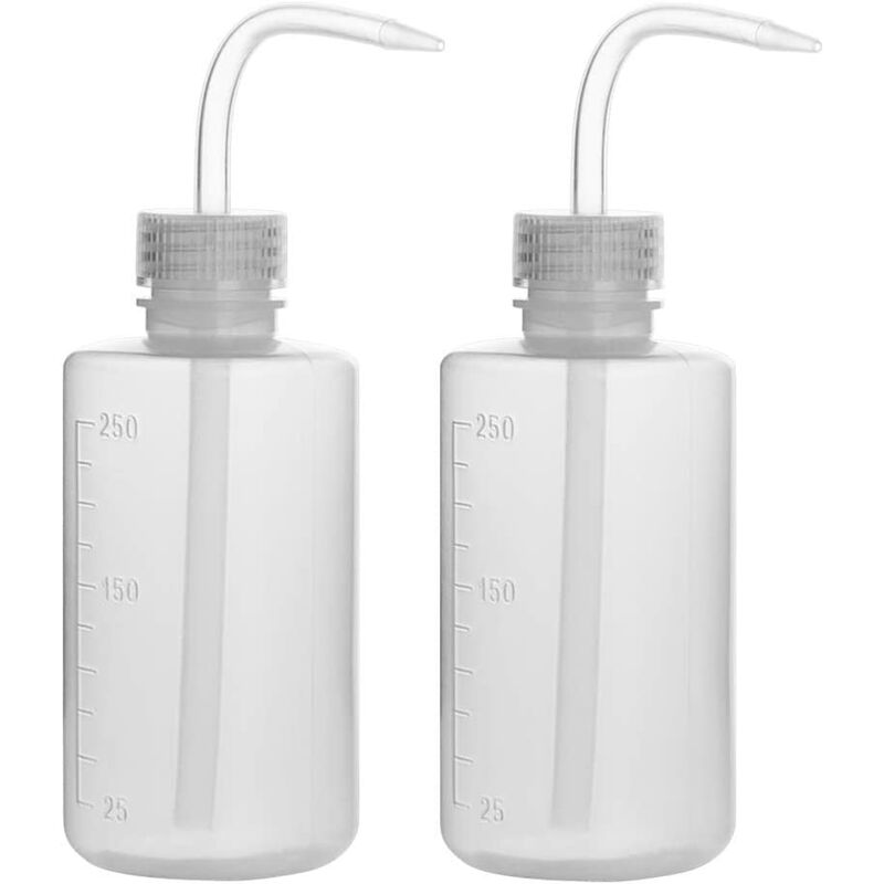 Paquete de 2 botellas de lavado de plástico de 250 ml con boca estrecha de LDPE, botellas de agua de lavado de 250 ml