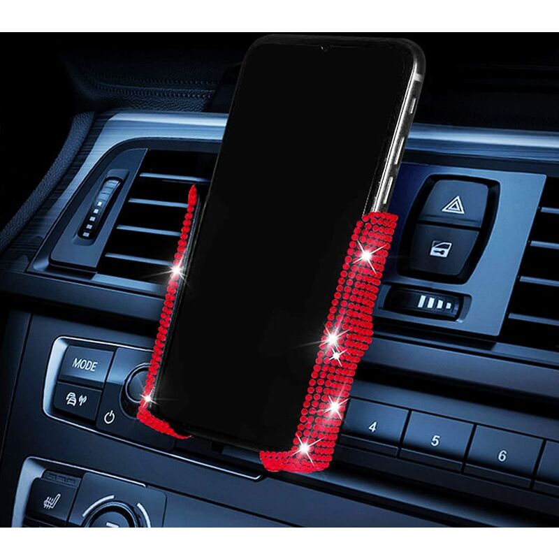 Soporte para teléfono de coche Bling, soporte de teléfono de coche de cristal ajustable de 360 ​​grados para salpicadero, parabrisas y rejilla de ventilación (rojo)