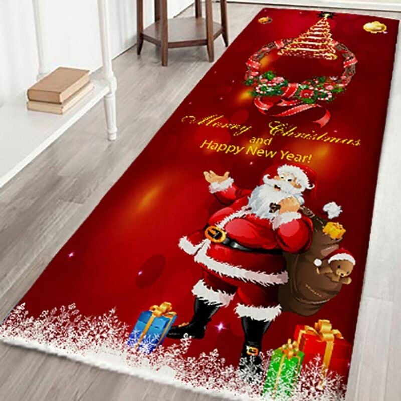 Alfombra navideña 3D antideslizante Alfombra con estampado navideño Sala de estar Piso Cocina Baño Alfombra Papá Noel Ciervo Árbol de Navidad Muñeco de nieve